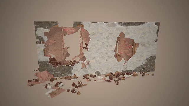 破损墙面  废墟墙体  散落砖块  废弃建筑  写实