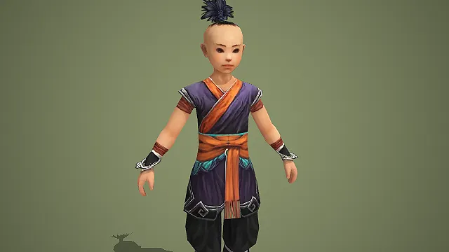 紫橙配色的古风小和尚游戏角色模型