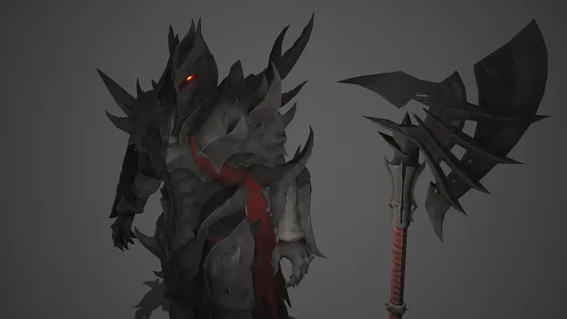 终极反派角色  3D 角色模型  邪恶化身  暗黑风格  尖刺魔甲  尖刃装饰  巨斧  危险