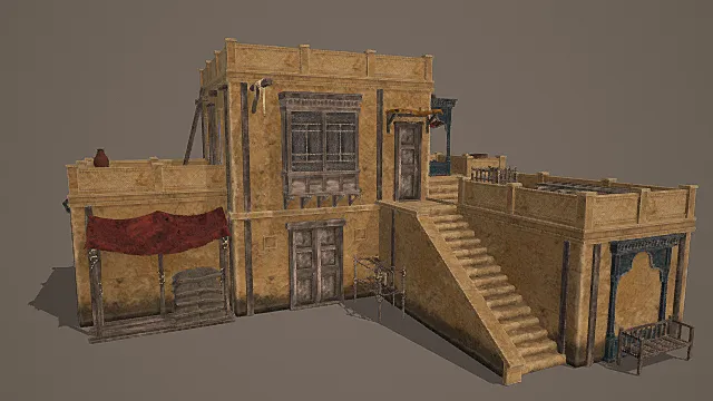 西域风情错层连廊商住建筑模型