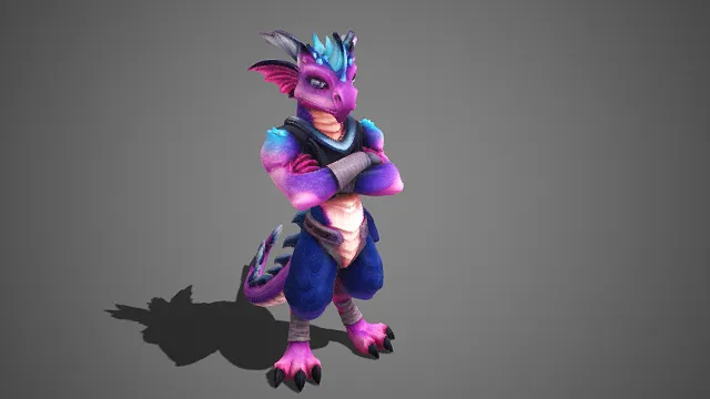 奇幻风  龙人  角色模型  紫蓝渐变  尖耳翼膜与长尾  双臂交叉  傲娇  