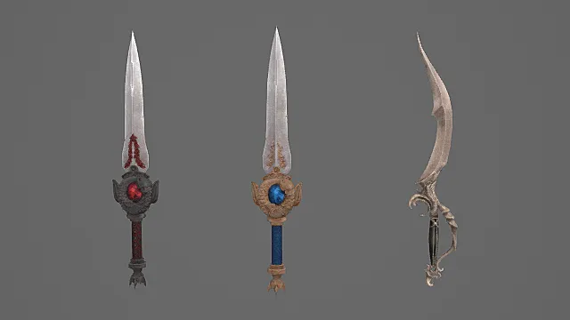 元素纹章短刃套装游戏武器3D模型