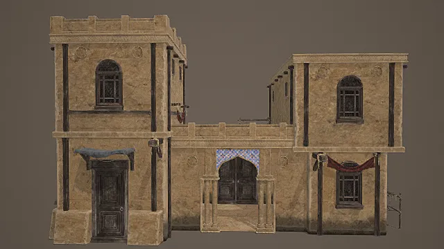 西域风情拱门将院双单元商住建筑模型 