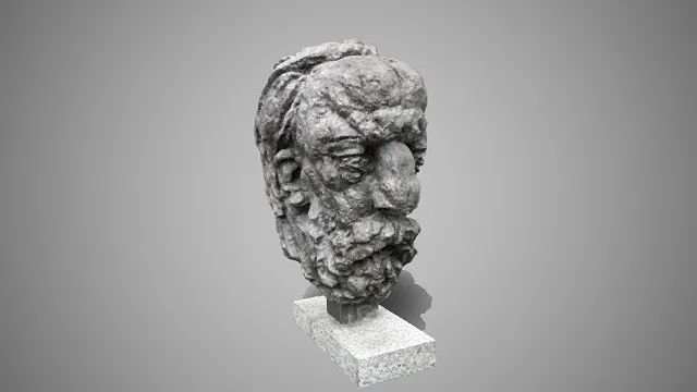 老者头像雕塑  石材  不规则模型  布满皱纹的面部  胡须  沧桑  花岗岩底部  古典雕塑