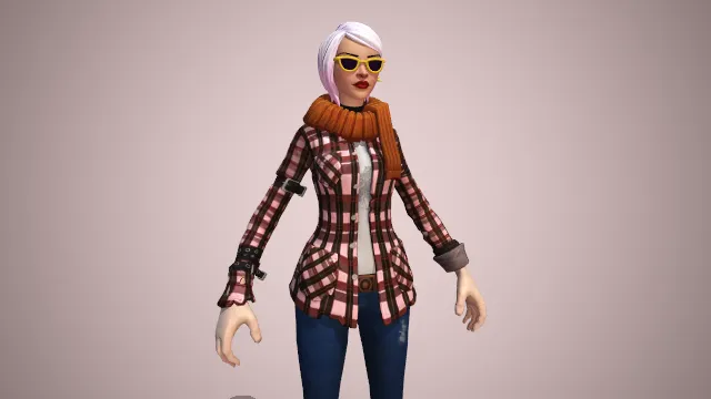 戴墨镜，围围巾的女人，身穿格子外套和长裤