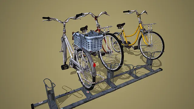 复古多色自行车停放架组合场景