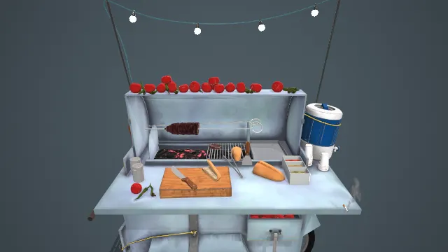 街头烧烤食品摊贩蔬菜手推车