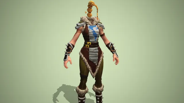 无袖套装，用短毛做边缘装饰，铁甲保护