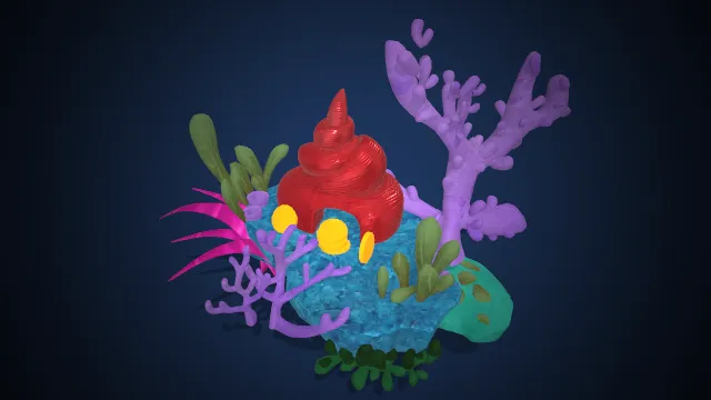 卡通奇幻海底宝藏场景  紫珊瑚 / 荧光海草装饰  童趣宝藏主题