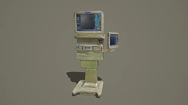 复古做旧立式多屏工业控制设备3D模型