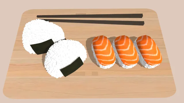 放在盘子上的饭团与三文鱼寿司食物有双筷子