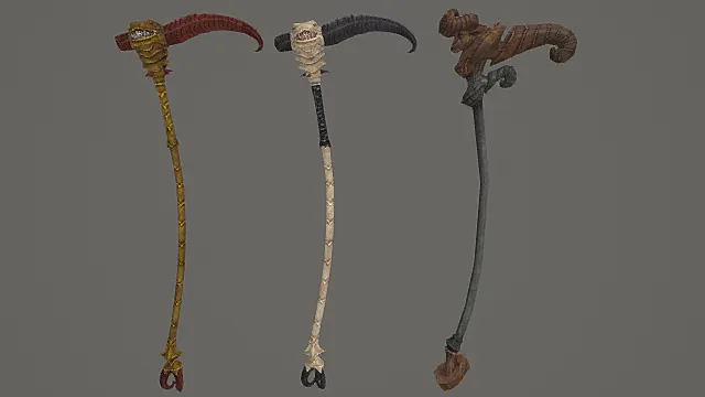 恶魔骨纹长杖套装游戏武器3D模型 