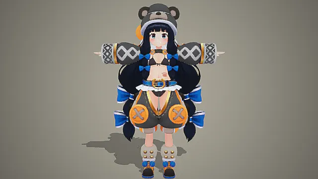 卡通萌系熊帽少女角色模型