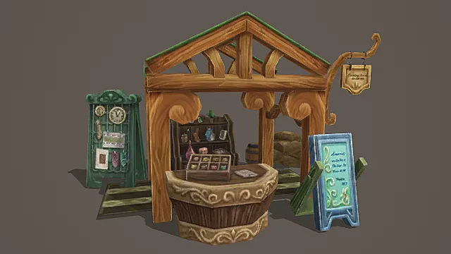童话森系杂货商铺 游戏场景模型 