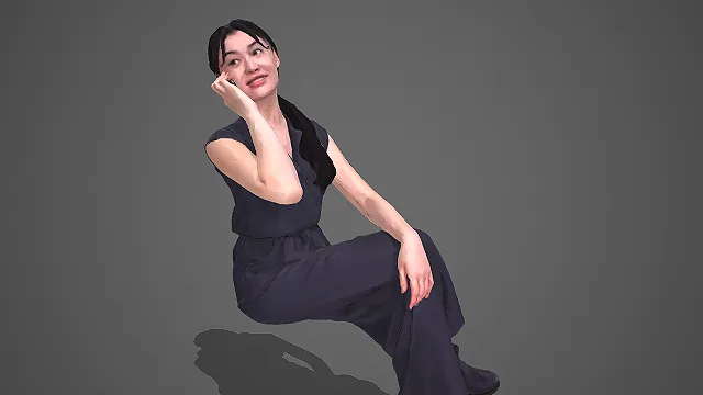 休闲连体裤女士坐姿接电话人物 3D 模型