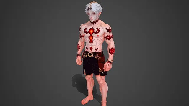 暗黑风格  3D 角色模型  白发  异能  束缚带  肌肉线条紧实  野性