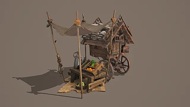 复古中世纪流动商贩车3D模型