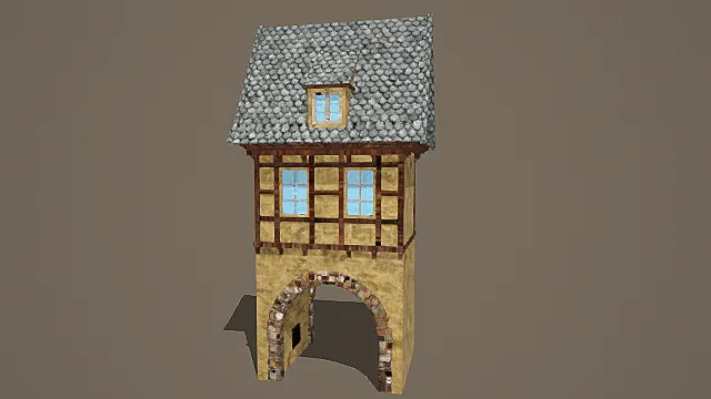 中世纪半木构风格街面塔楼建筑3D模型