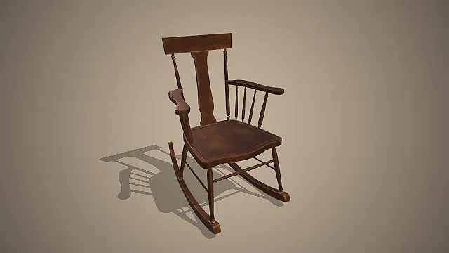复古实木摇椅  家具模型  做旧质感  休闲家具