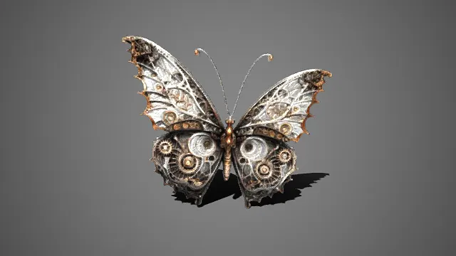 蒸汽朋克  机械蝴蝶  齿轮纹理  金属  复古  银铜质感