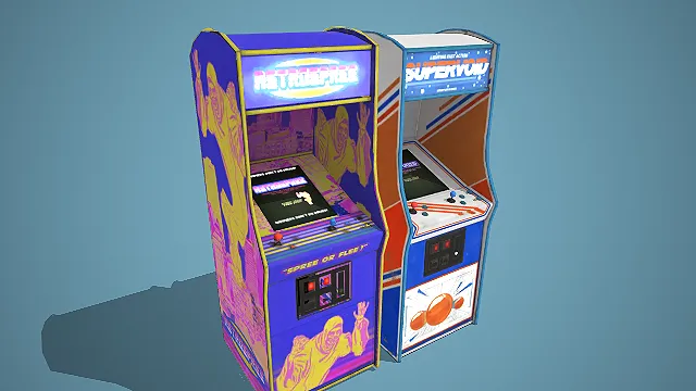 卡通风格复古双机组街机游戏机装饰道具