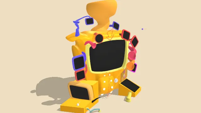 卡通风格化令人惊叹的愚蠢装置混乱的机器显示屏幕