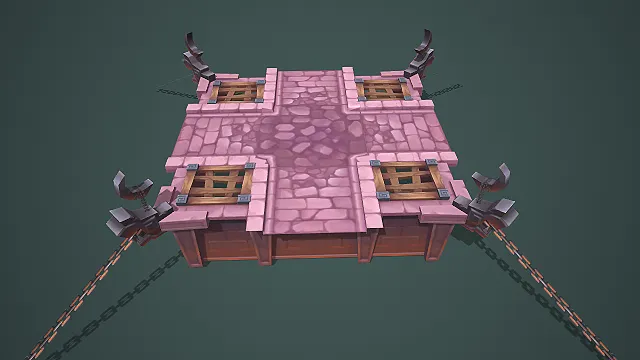 地牢风格铁链悬挂石质平台 3D 模型