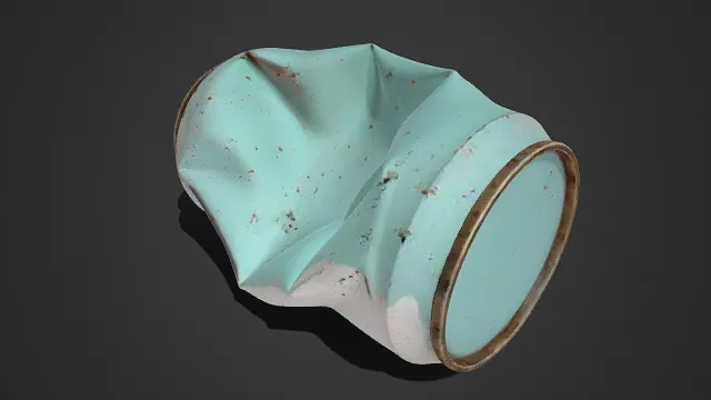 褶皱  金属罐  斑驳锈迹  废弃  扭曲  金属容器