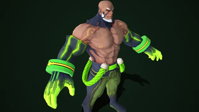 科幻异能风格  力量型壮汉  白须  炸裂肌肉线条  能量光泽  异能改造  改造手套