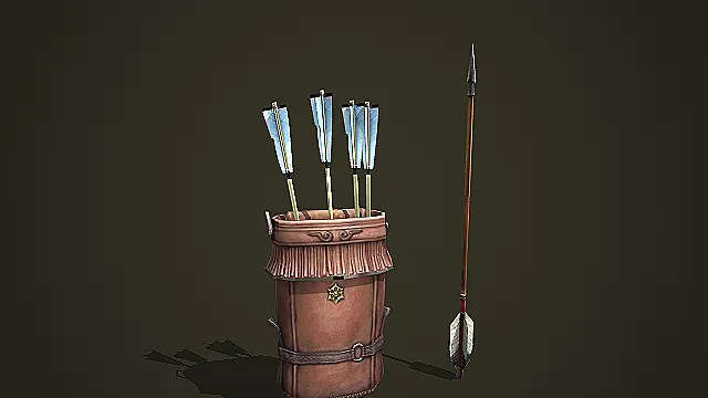 奇幻风皮革箭囊配箭矢套装 3D 模型