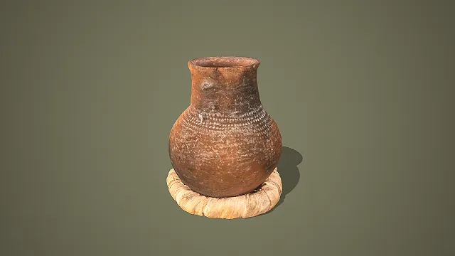 复古绳纹陶制陶罐带底座 3D 模型