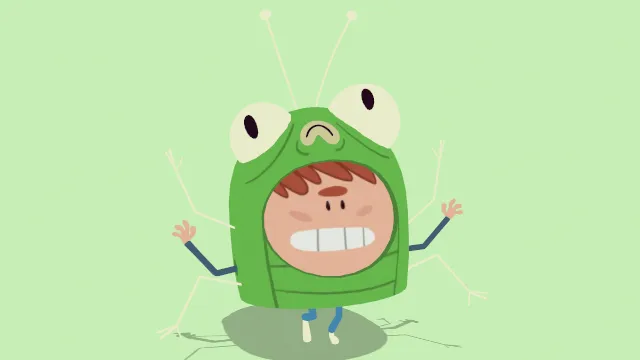 卡通风格化角色带玩偶头套的小孩人物