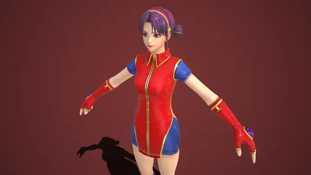 动漫女角色  制服形象  亮面衣装  动漫风  红蓝色调  紫发束发