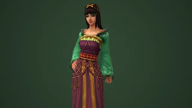 绿袖紫裙古风少女模型 低模流苏装饰古装女性角色素材