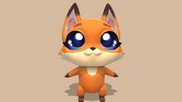 PBR低多边形可爱卡通狐狸角色模型