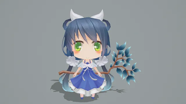 3D卡通风格Q版奇幻少女角色模型，创意设计（3D角色、卡通风格、甜美Q萌风，角色设计主题）