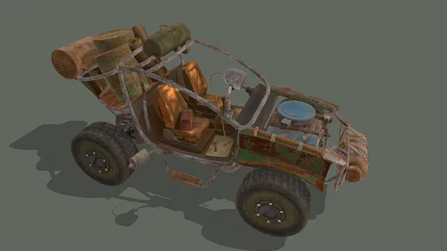   3D卡通风格废土系改装载具模型，创意设计（3D载具、卡通风格、废土风，载具设计主题）
