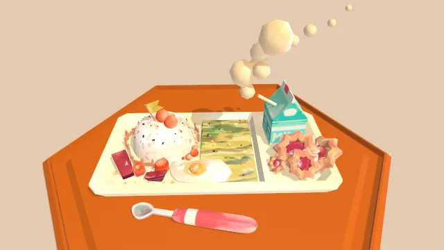 早餐套餐食物有盘子勺子米饭牛奶甜点