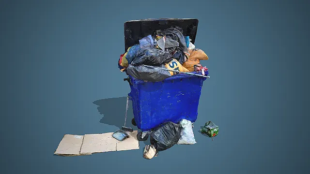 蓝色垃圾桶  城市垃圾  杂乱堆放  满溢垃圾