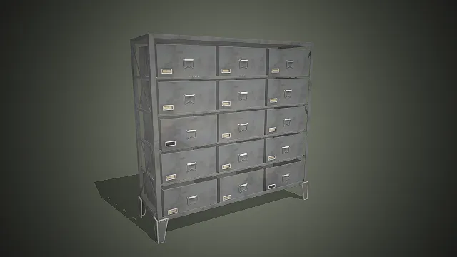 一个复古做旧风格的工业风多格抽屉柜3D模型