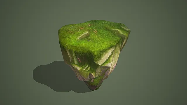 低模覆草悬浮山石 3D 模型 仙侠游戏场景草地崖壁素材