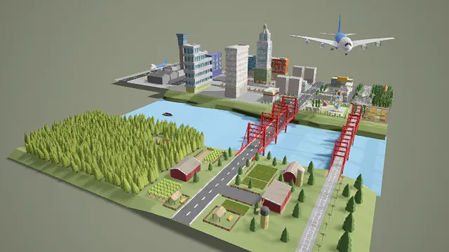 3D卡通风格城市景观场景模型，创意设计（3D场景、卡通风格、城市主题，场景元素）