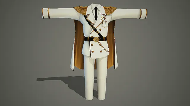 白色镶金边双排扣军礼服，铁血海军统帅服3D服装模型
