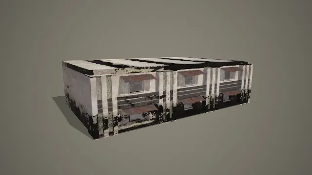 Art Deco 风格两层带生锈雨棚老旧建筑 3D 模型