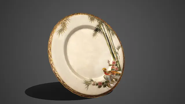 中式  花鸟纹  描金瓷盘  雅致  艺术瓷  东方美学