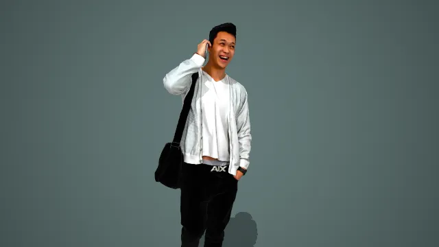 潮酷银灰叠穿风男性持机通话街头形象 3D 模型