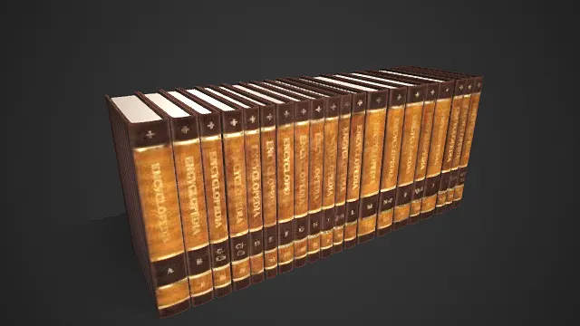复古风格  百科全书套装  棕色皮质  烫金书名  厚重质感  书卷
