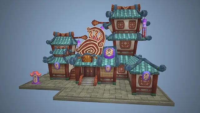 商铺建筑  国风仙侠  市井场景  石基台阶