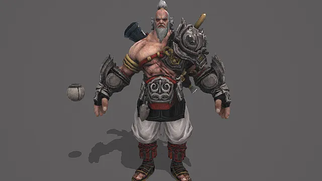 国风武侠风男性角色模型（银红黑白配色服饰造型）