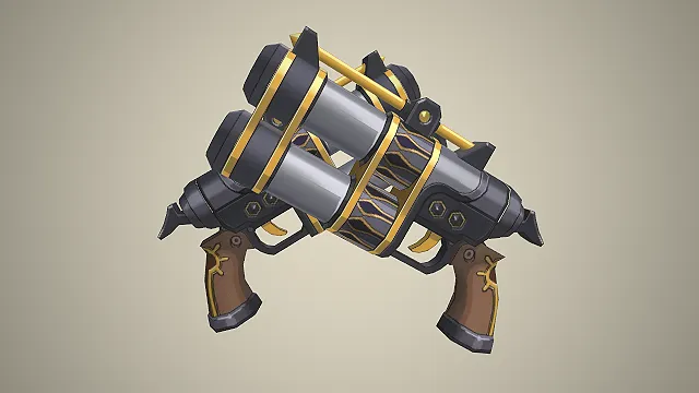 鎏金双管炮  蒸汽朋克武器  重火器  游戏建模  华丽机械感